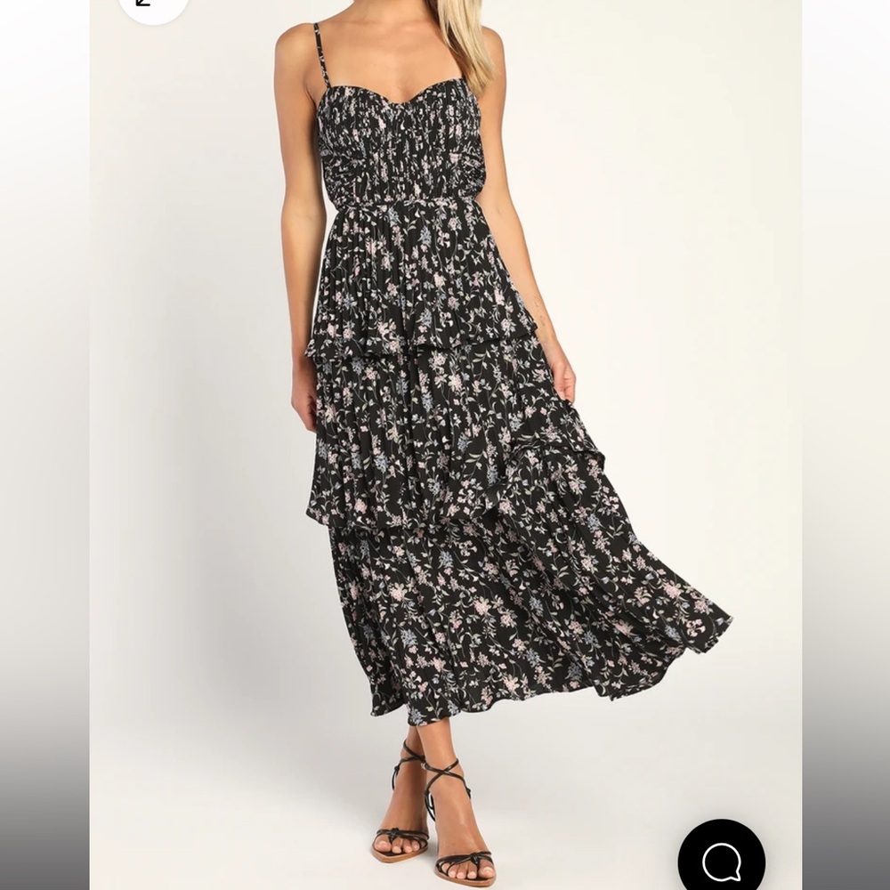 Lulu's Black Floral Tiered Maxi Dress